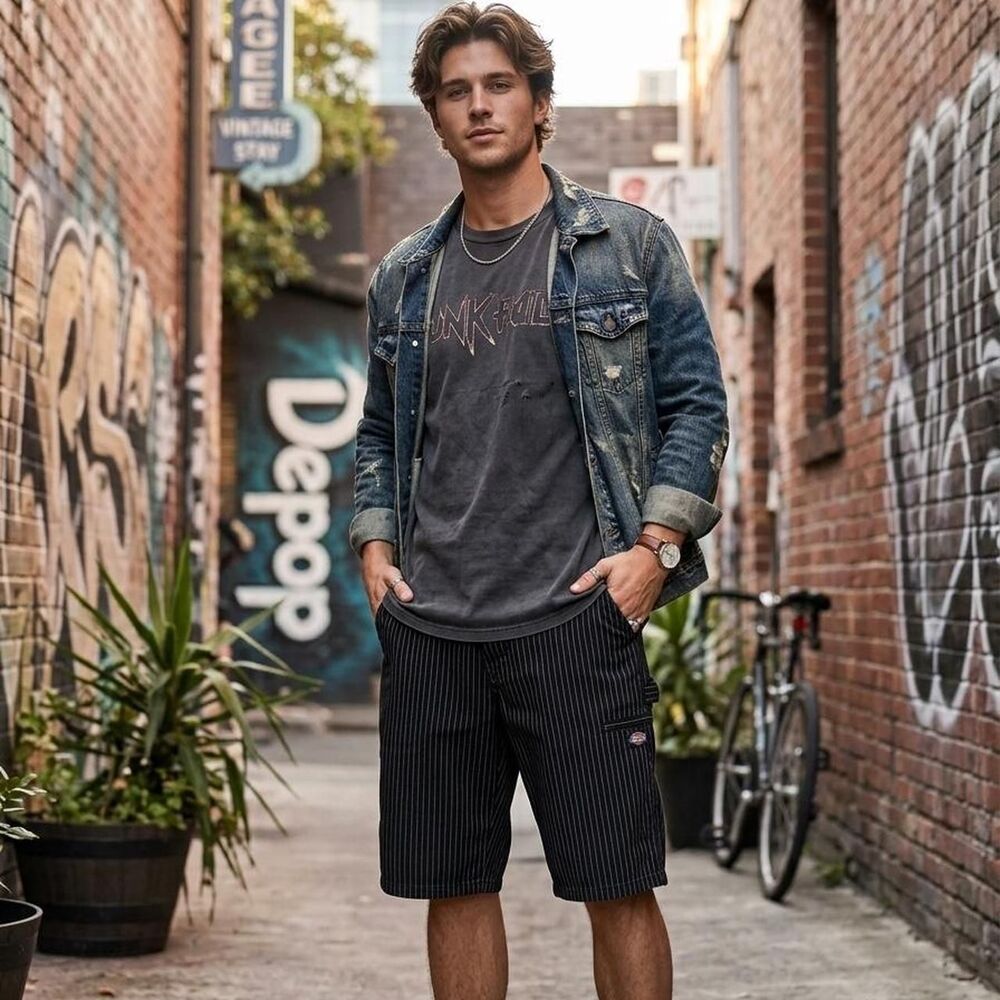 Dickies Men's Black Pinstripe Shorts